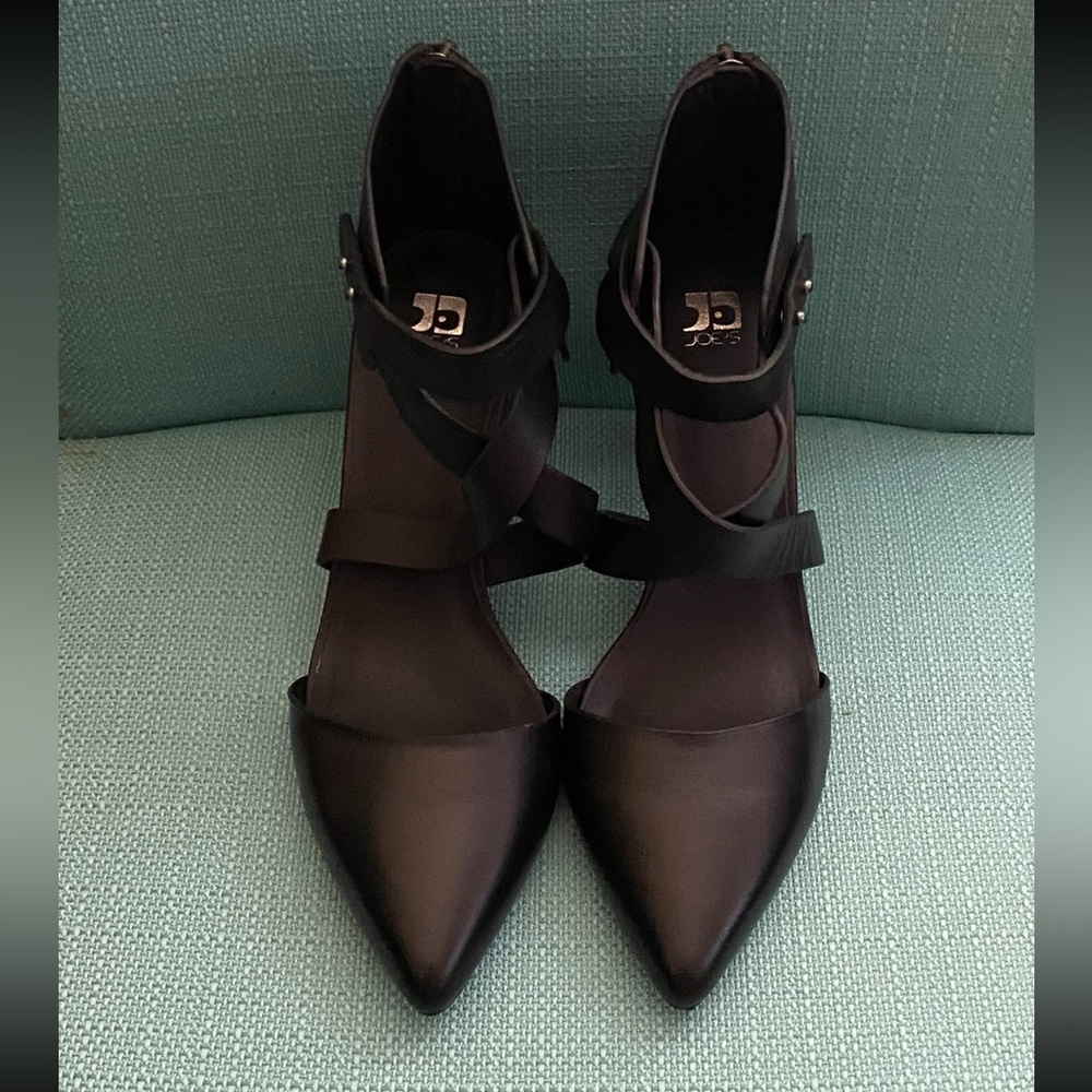 Joe’s Black Strappy Heels w/extra heel tips, Size 9